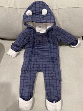 GAP Blue Plaid Sherpa-Lined Baby One-Piece Footed Bunting